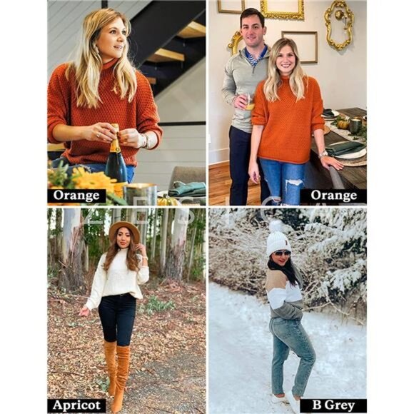 Women's Sweaters Oversized Batwing Sleeve Knitted Turtleneck Sweater, Brick Red - Picture 5 of 5